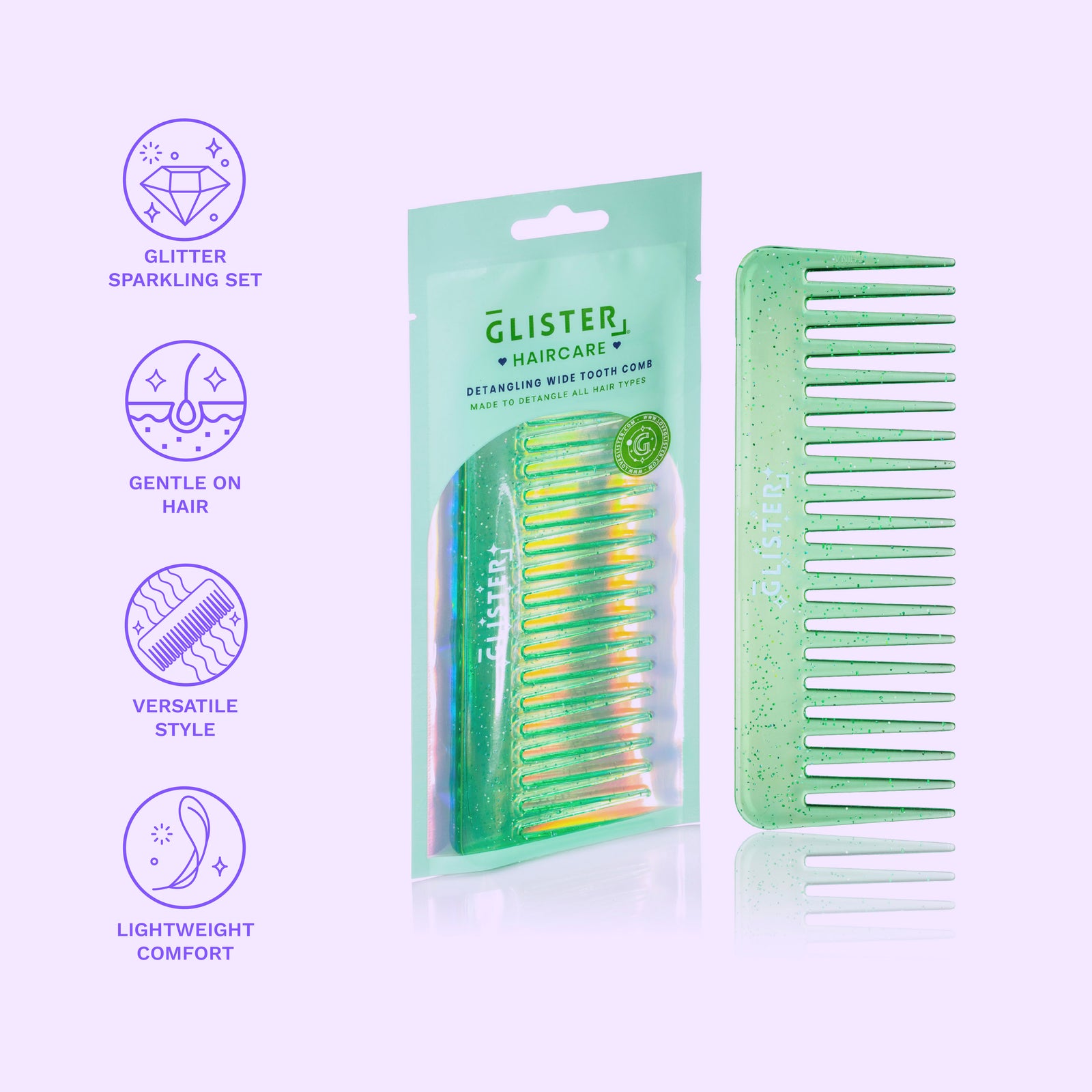 Sparkle Wide Tooth Detangling Comb | Glister – Glister display picture 1